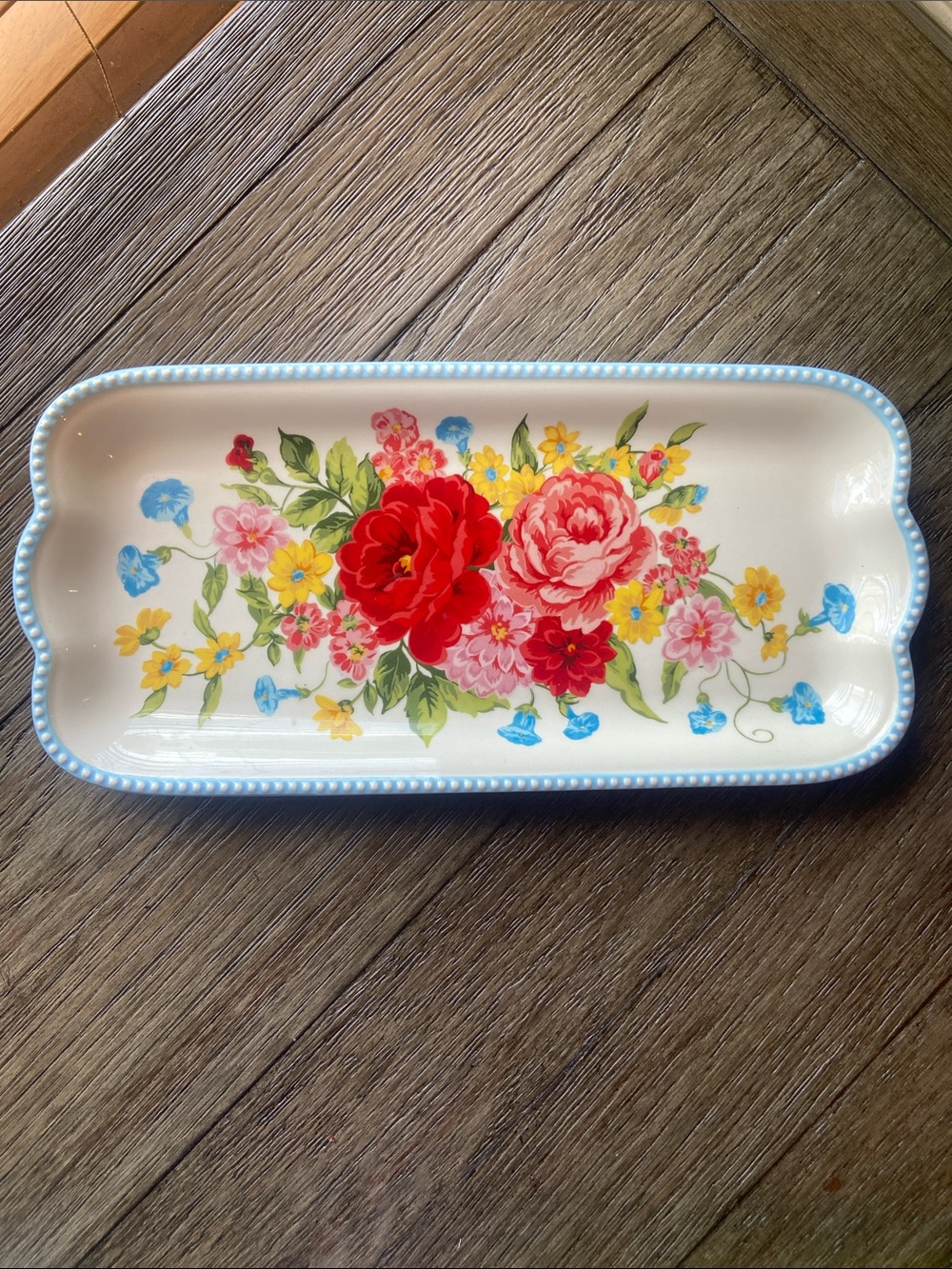 The Pioneer Woman Floral Ceramic Tray in White, Red & Pink